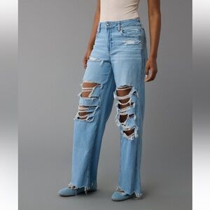 AE Dreamy Drape Stretch Ripped Super High-Waisted Baggy Wide-Leg Jean